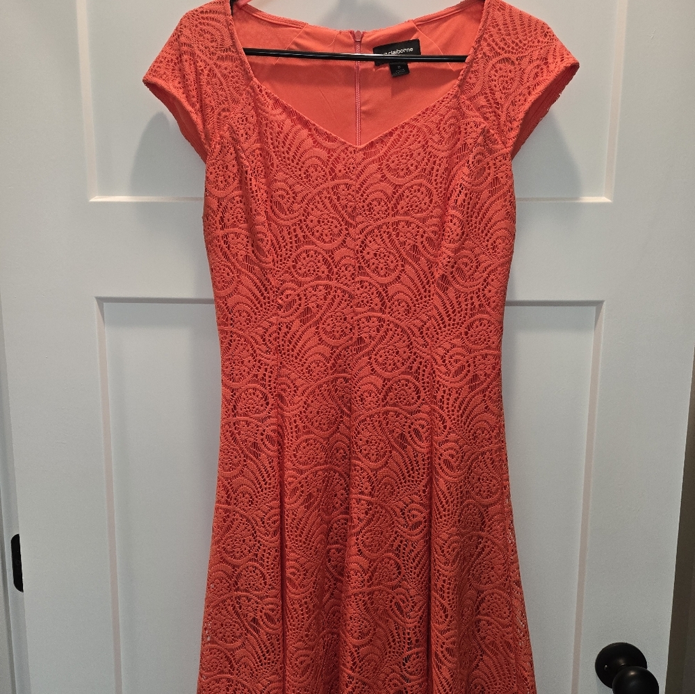 Elegant Coral Lace Dress